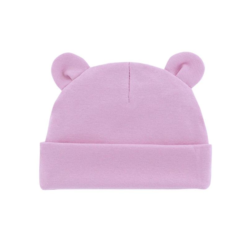 Newborn Baby Hat Bear Ears Infant Caps Cotton Hat Solid Color Hat Soft Toddler for 0-12 Months Baby Autumn Winter