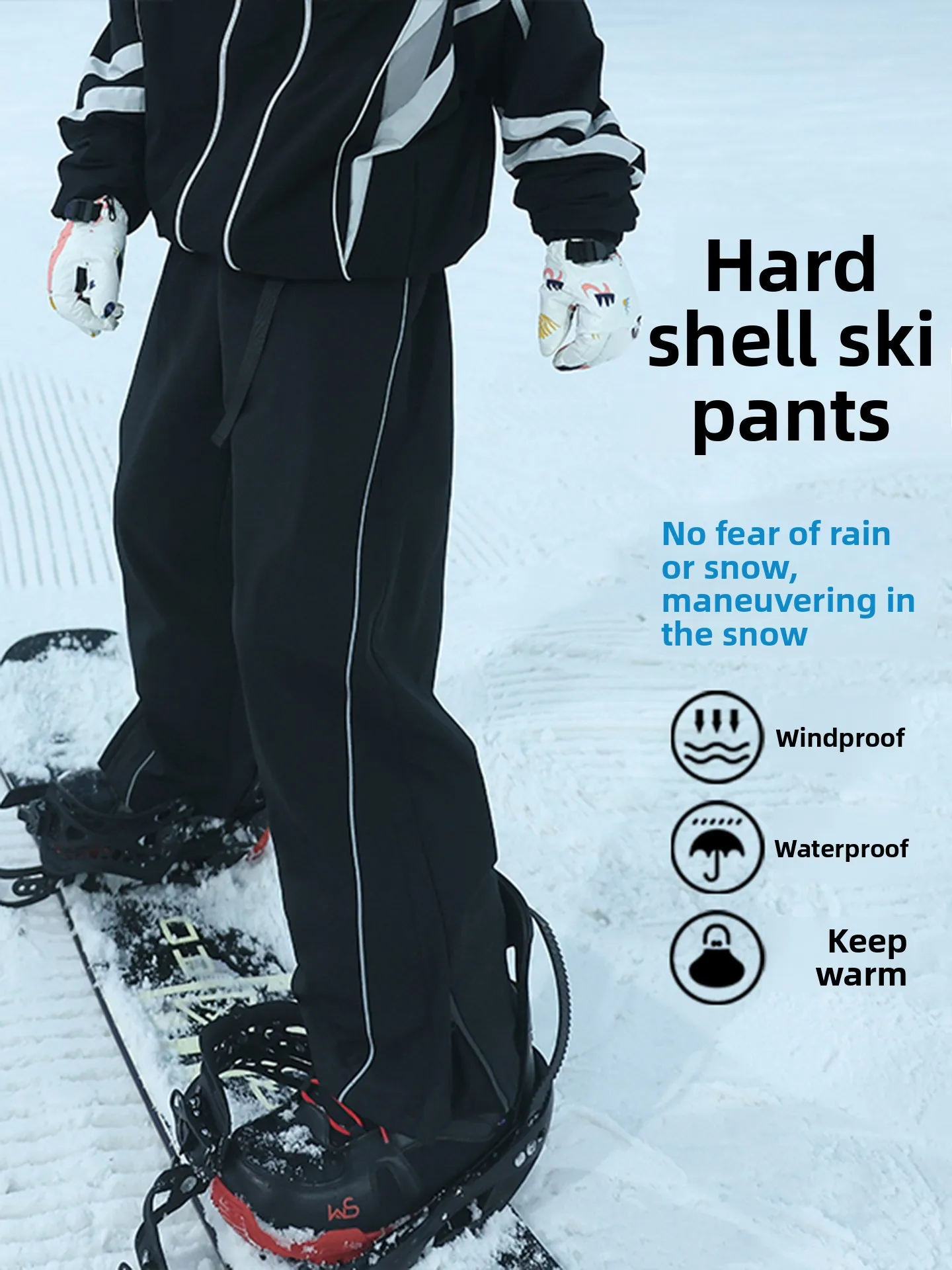 Thiened Silver  Velvet Ski Pants Men's Winter Adjustable Waist Belt Warm Trousers Tee-Proof Couple Snowboarding Pants view 3