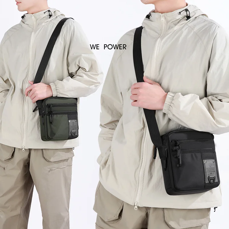 Nylon fabric lightweight men's square casual portable crossbody bag, lightweight commuting waterproof single-shoulder bag