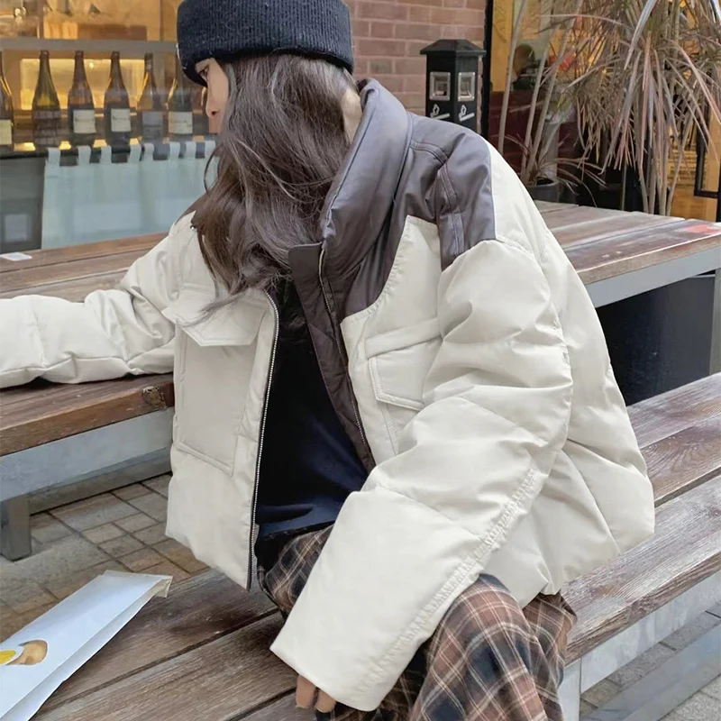 2025 inverno casaco feminino americano streetwear inchado acolchoado jaqueta de algodão mulher nova retro motocicleta retalhos algodão parkas casacos