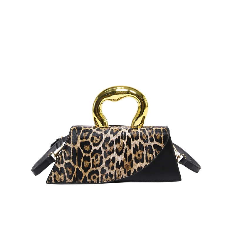 Korean version of niche design leopard print handbag 2024 new crossbody bag spicy girl contrasting color versatile shoulder bag