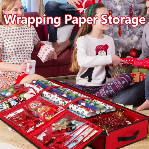 Presentpåse för presentpapper Vattentät julklappsinslagningspåse Stor behållare för inslagningsmaterial 8 best sales förvaring av omslagspapper - №1