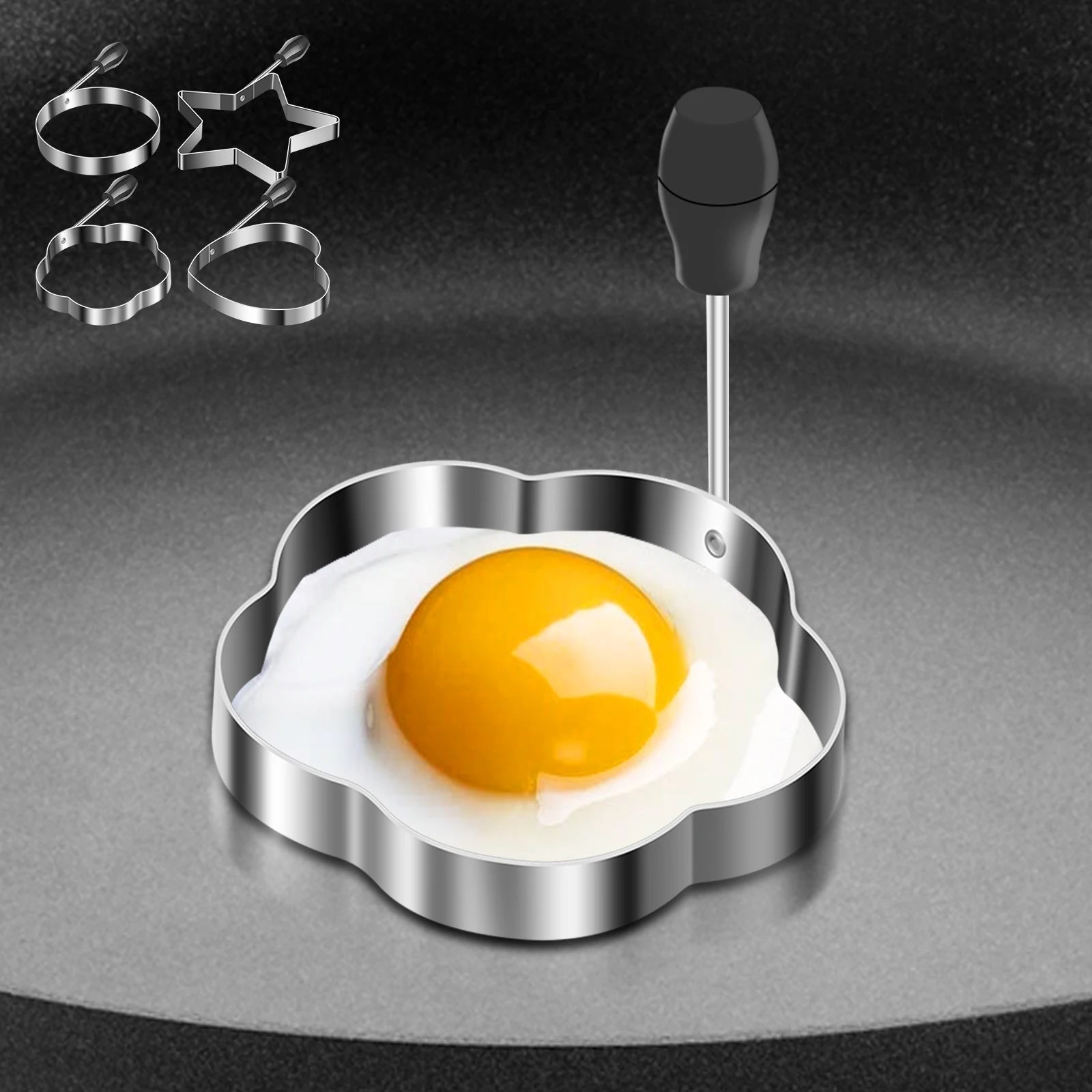 4Pcs Egg Ring Mold 304 Stainless Steel 4 Shapes Egg Rings Lightweight Egg Mold Heat Resistant Rustproof Egg Shaper Mold