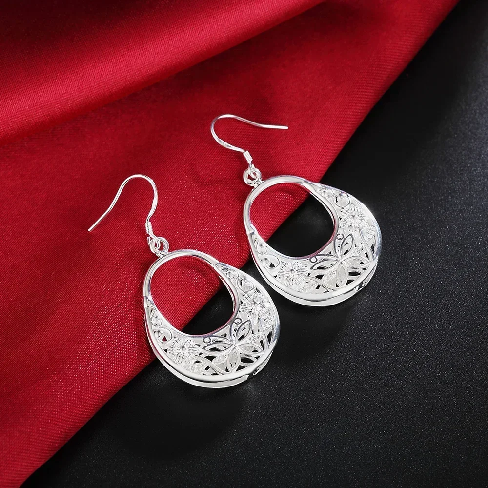 New Selling 925 Sterling silver Carved butterfly flower Earrings for Women Fashion party Jewelry Gifts Wedding fancy earrings
