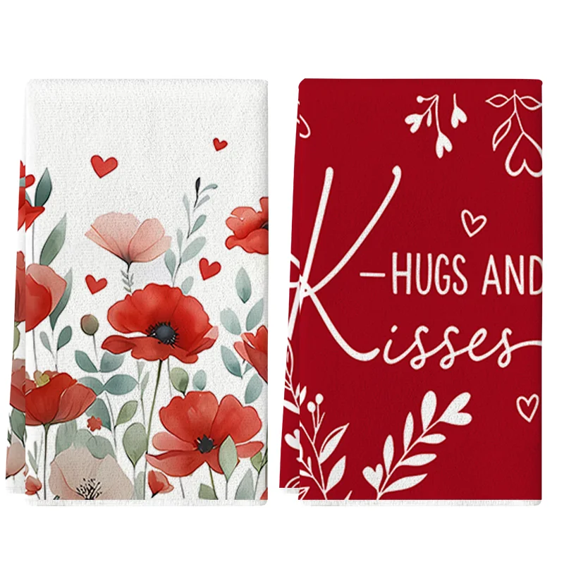 2Pcs, Poppy Flower and K-Style Confession Kitchen Towels, 40Cm*60Cm Towel Set, Super Absorbent Soft Cleaning Cloth, Cooking and Baking Tea Towel, Hand Towel, Cleaning Cloth, Dishcloth, Kitchen Decoration, Living Room Decoration, Kitchen Essentials, Home Essentials