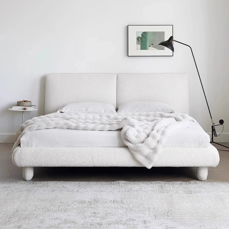 

White Minimalist Bed High Quality Modern Aesthetics Double Apartment Bed Full Body European Frame Cama De Casal Beds Furniture