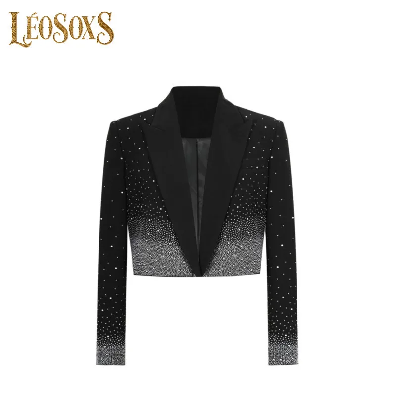 

LEOSOXS Short Diamond-studded Women's Blazers Slim Formal Jackets Long Sleeves Office Lady Suit Coats 2025 Autumn New Outerwear
