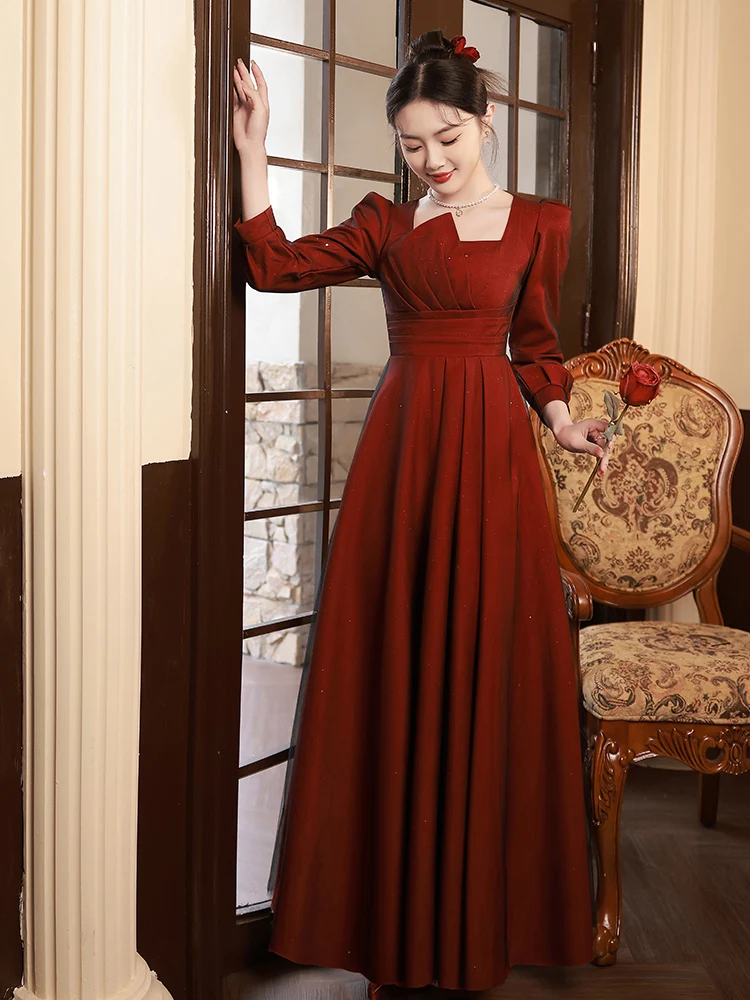 

Платье для полных женщин: осенне-зимнее, с высокой талией, А-силуэт, длинное, с высоким воротом, для особых случаев