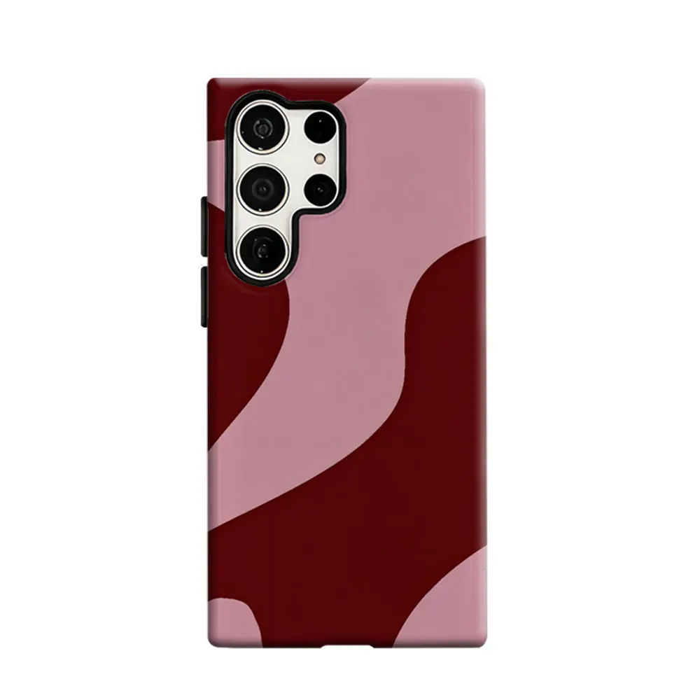 CaseLumi Phone Case For Samsung Galaxy S25 S24 S23 Ultra Plus HD Hard Burgundy Wave Blush Double Layer Cover Film Shell
