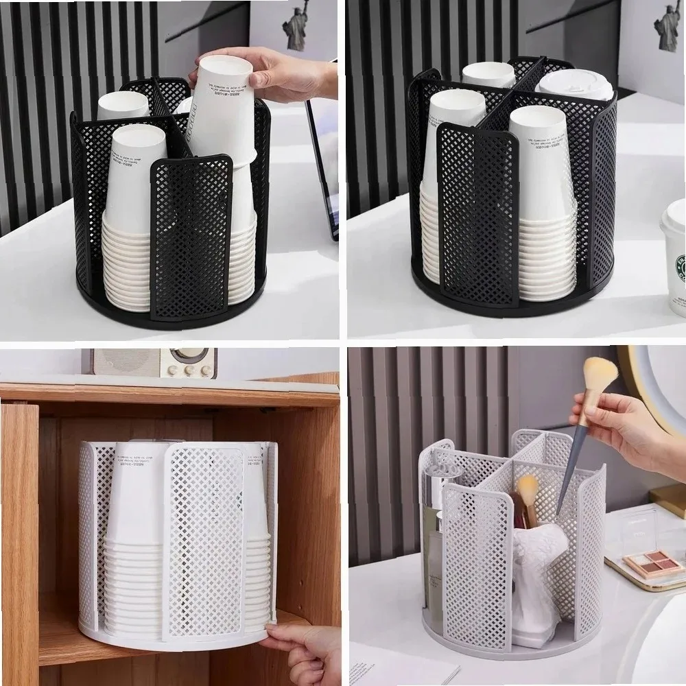 

360° Rotatable Coffee Cup Organizer, 4 Compartment Detachable Holder for Cups and Lids, Desktop Storage Dispenser