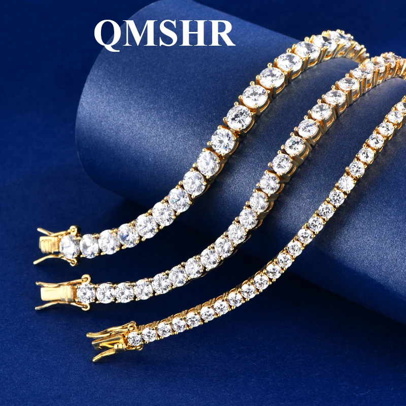 

QMSHR 2-6mm Iced Out Tennis Bracelet Hip Hop Crystal Rhinestone Bracelet Women Men Fashion Bling Chain Bracelet Party Gift