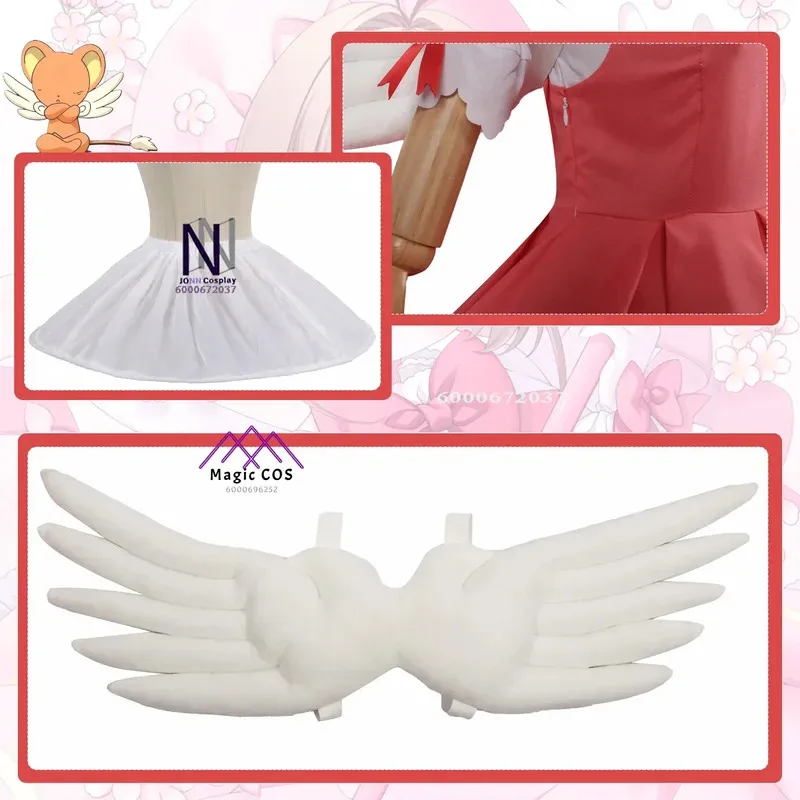 여자 핑크 애니메이션 Carcaptor 사쿠라 공주 드레스 코스프레 의상 로리타 드레스 가발 키즈 카드 전투 유니폼 예산 친화적 인