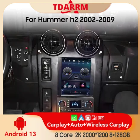 2 DIN for Hummer h2 2002-2009 Android 13.0 6GB+128GB Multimedia Player Car Radio Wireless Carplay Android Auto Original Car Menu