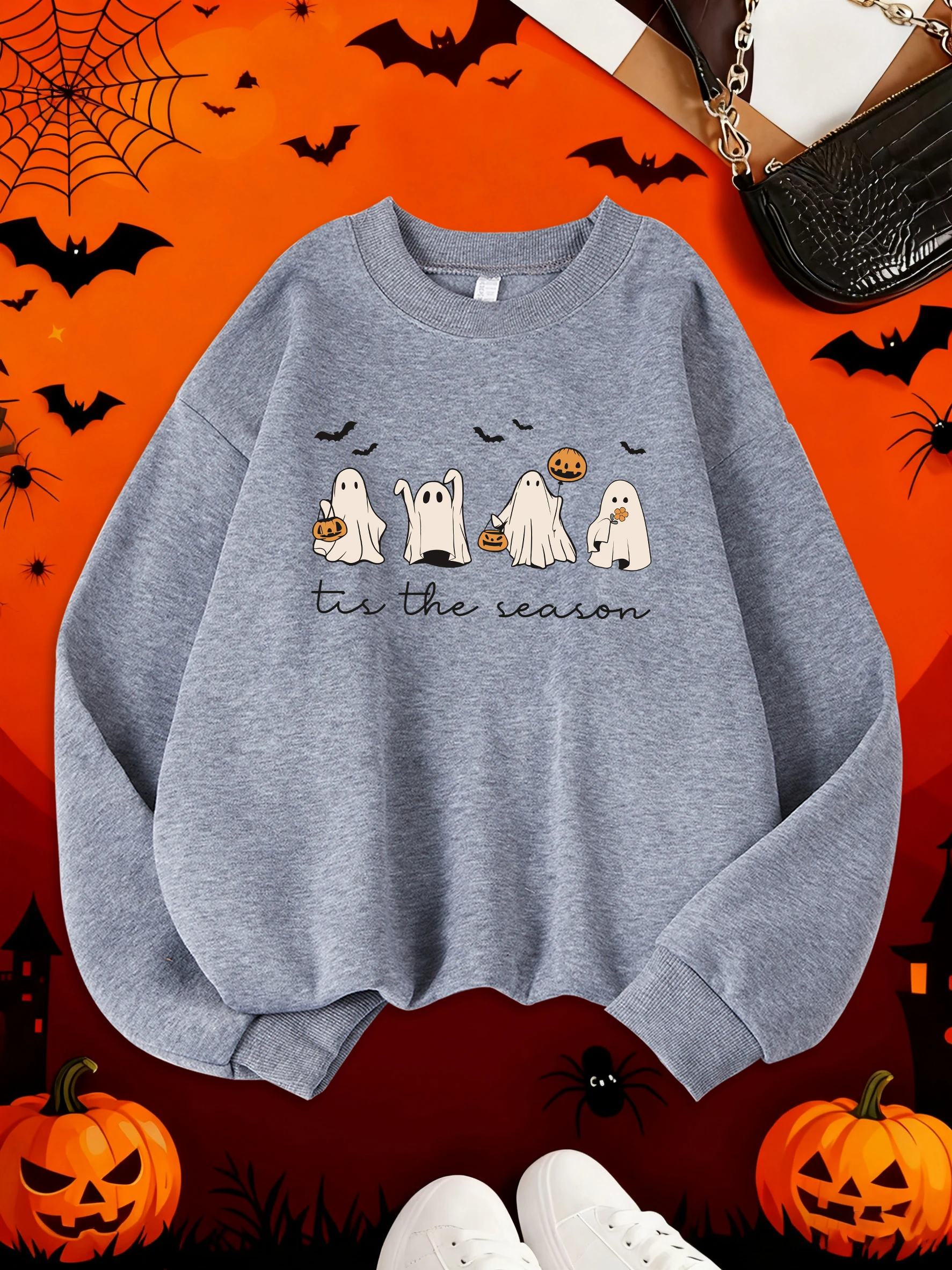 سعيد هالوين الإبداعية شبح الطباعة المرأة بلوزات الخريف الشتاء الملابس الشارع الدافئة الشارع الشهير أزياء عارضة هوديي