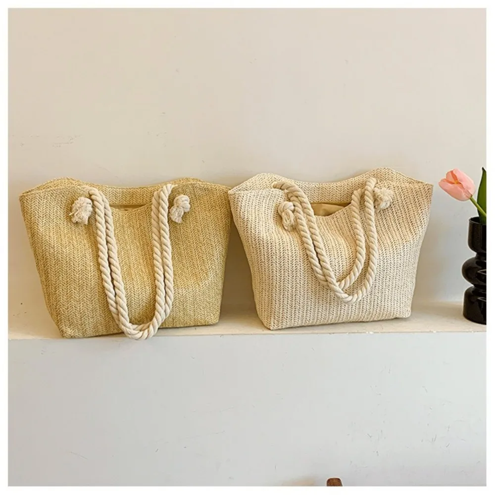 Bolsa de Playa de Verano, Gran Capacidad, Rafia, Estilo Boho, con Asa Superior, Bolsa de Viaje para Mujer