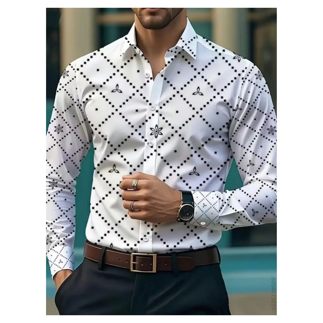 Men's Daily Commuting Shirt Autumn Men's Long Sleeved Shirt Button Polyester Men's Pattern Casual T-shirt men Y2K Clothing tops