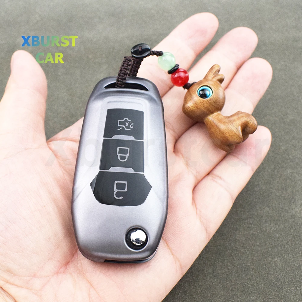 Gun Grey TPU 3 Buttons Folding Key Shell Bag Car Key Case Cover for Ford Ranger C-Max S-Max Fusion Fiesta Escort Mondeo Everest