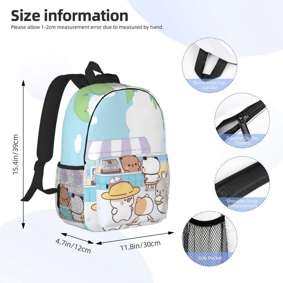 Lindo oso Panda Bubu Dudu nuevo patrón de moda bolso escolar estampado mochila ligera 15 pulgadas