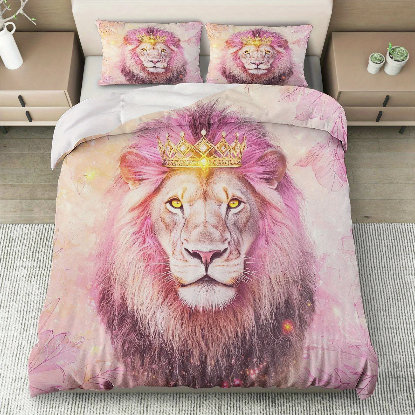 3pcs Lion in Artistic Style, Bold and Graceful 3D Print Duvet Cover Set, Luxury Animal Bedding for Bedroom Decor