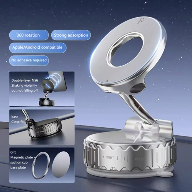 

Магнитный автомобильный держатель для телефона с вакуумной присоской 360° ° Вращающееся крепление для кухни, спортзала, ванны, душа для Iphone 17, 16, 15, 14, 13, 12, 11 Pro Max, новинка