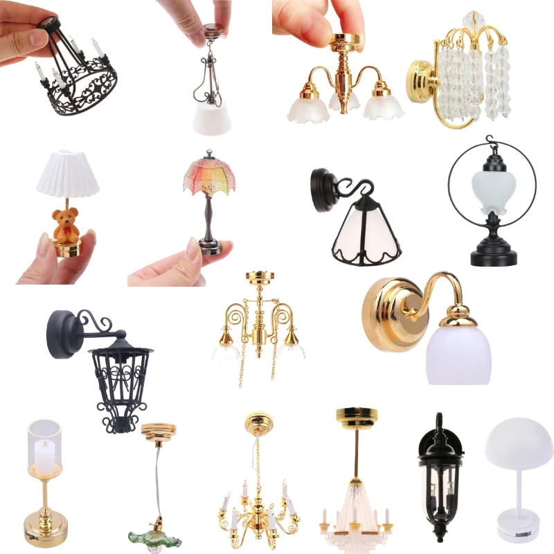 Many kinds of Dollhouses Wall Lamp 1/12 Scale Miniature Wall Sconce for Decoration Scale Furniture Model Project Display Supply