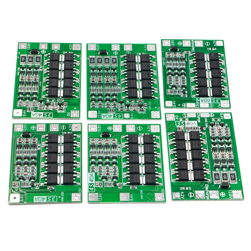 Li-ion Lithium Battery Charger Protection Board 3S 4S 40A 60A 18650 BMS for Drill Motor 11.1V 12.6V/14.8V 16.8V Enhance/Balance