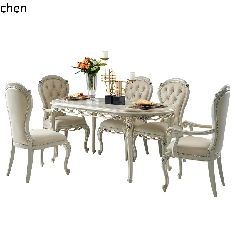 ZC light luxury solid wood dining table oval household high-end all solid wood dining table and chair combination