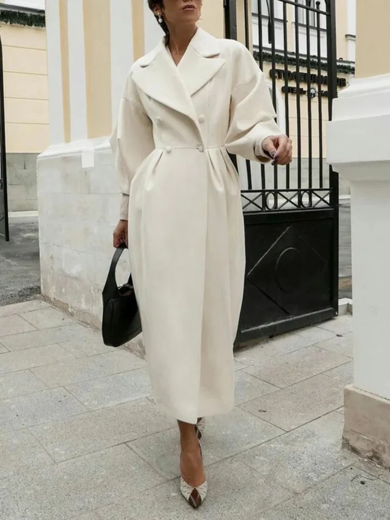 

Custom Made Women Overcoat Woolen 1 Piece Double Breasted Blazer Winter Warm Soft Thick Jacket White Evening Party Prom Dress