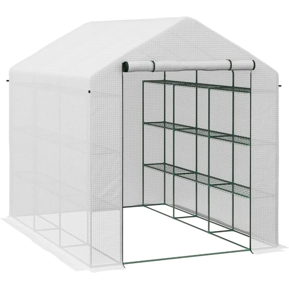 

Walk-in Greenhouse for Outdoors with Roll-up Zipper Door, 18 Shelves, PE Cover, Small and Portable Green House, Heavy Duty