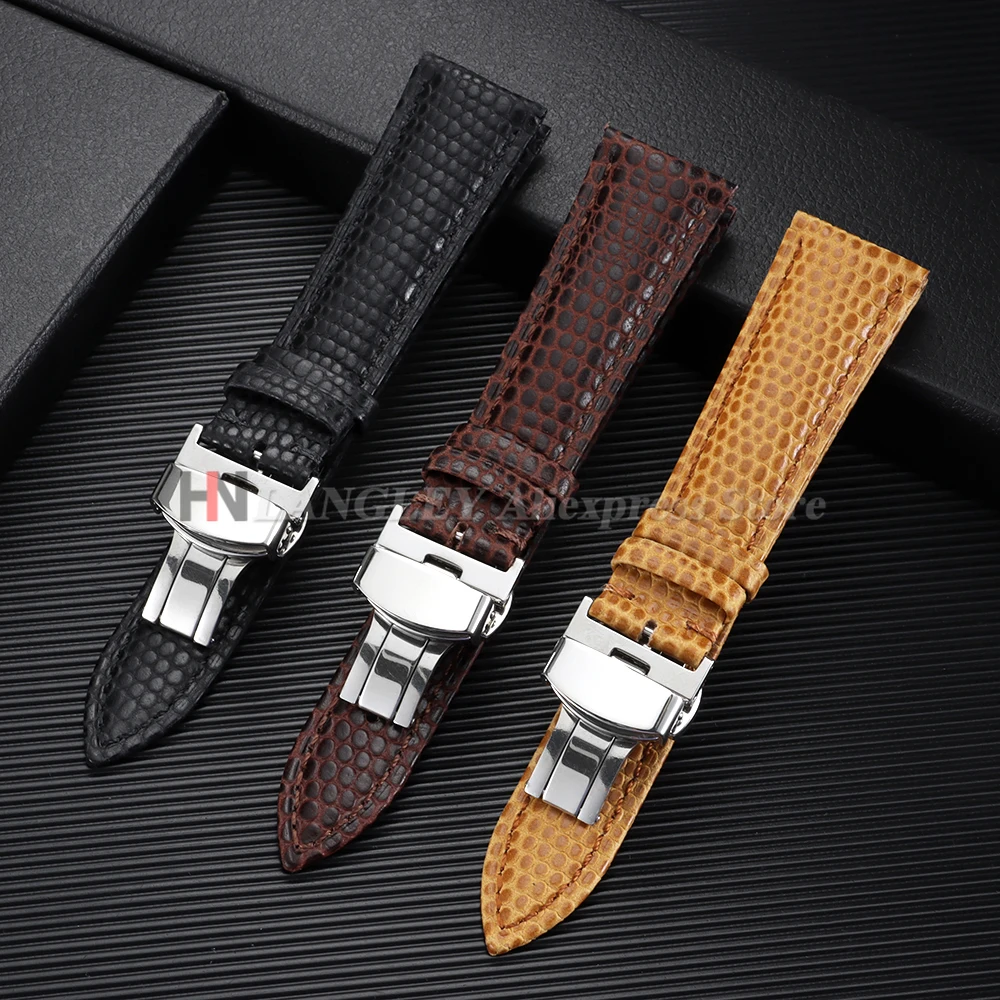 Lizard Grain Luxury Design Leather Watchbands with Butterfly Buckle Men Women Watch Band 16mm 18mm 20mm 22mm Replace Watch Strap