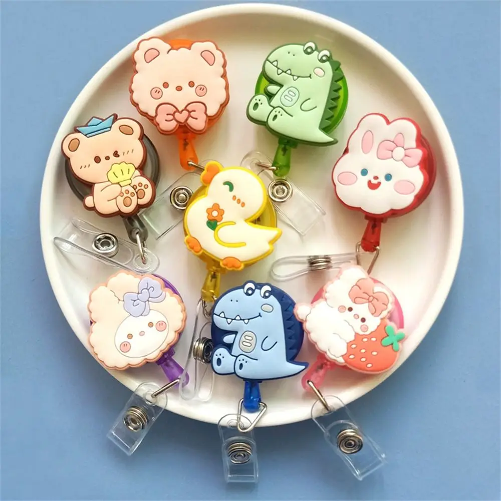 Cartoon Animals Nurse Badge Reel Bear Rabbit Dinosaur Retractable Badge Holder ID Card Work Card Easy Pull Buckle Hospital Use