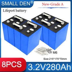 8PCS New 3.2V 280Ah Lifepo4 Rechargeable Battery 3C High Power Grade A DIY 12V 4S 24V 280Ah E-car Boat RV Solar Storage Inverter