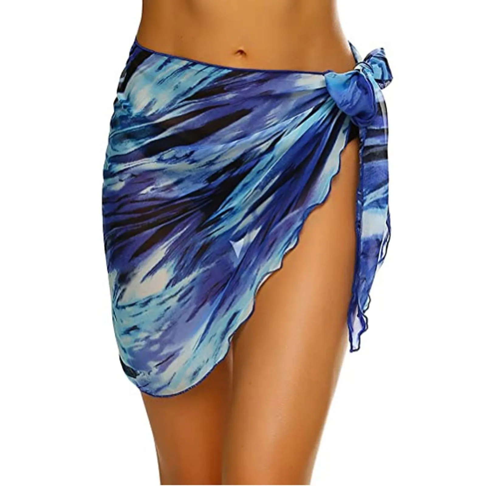 Summer Bikini Wrap Sheer Coverups Set Women Print Short Sarongs Swimsuit Beach Short Skirt Chiffon Scarf Cover Ups for Swimwear