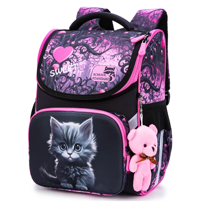 

Orthopedic School Bags For Girls Cartoon Cat 3D Folded Backpacks Girl Waterproof Children Primary School Bag Kid Mochila Escolar