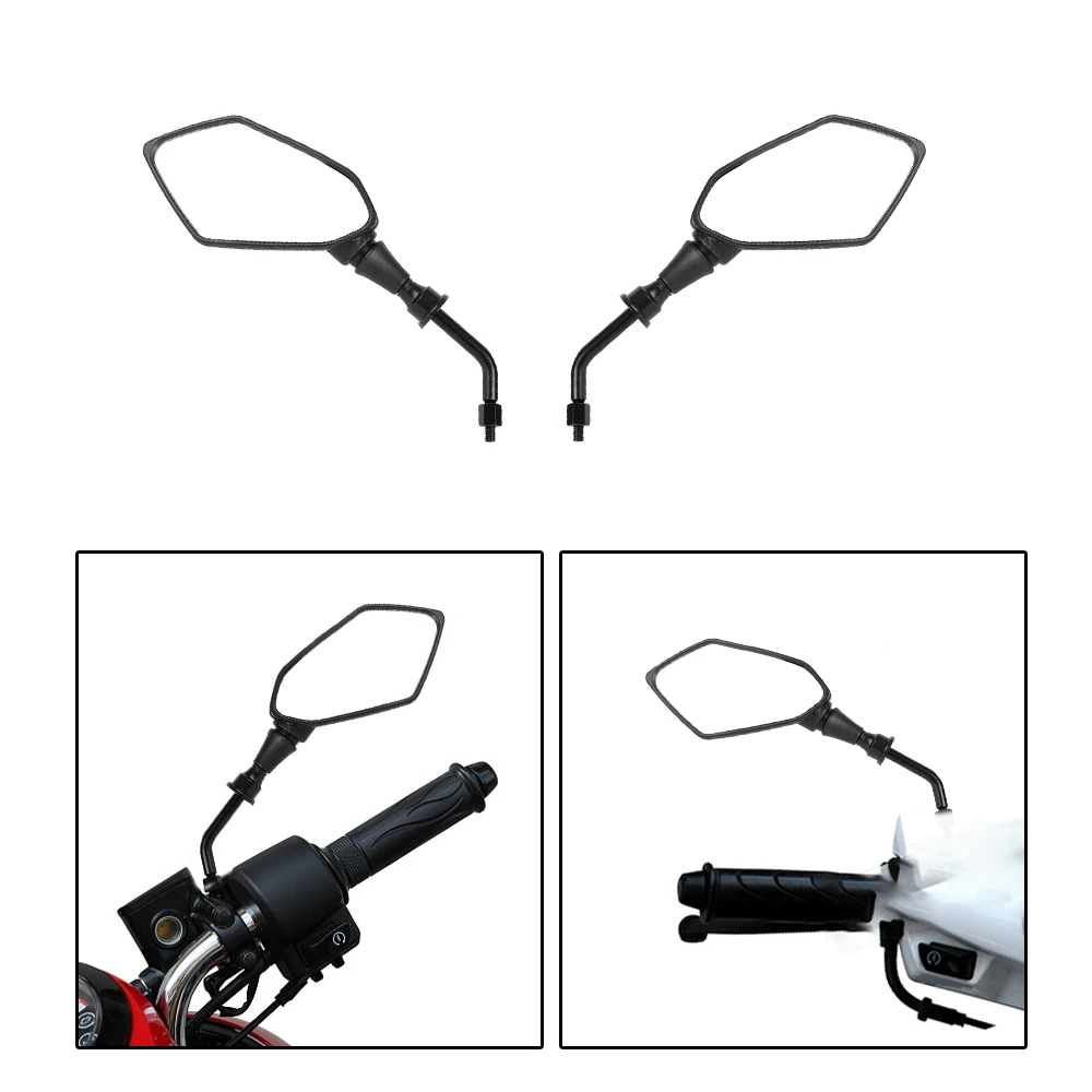 8/10mm Motorcycle Rear View Mirrors Fake Carbon Fiber Decorative Universal For Electric Bicycle E-Bike Pit Dirt Bike Scooter ATV