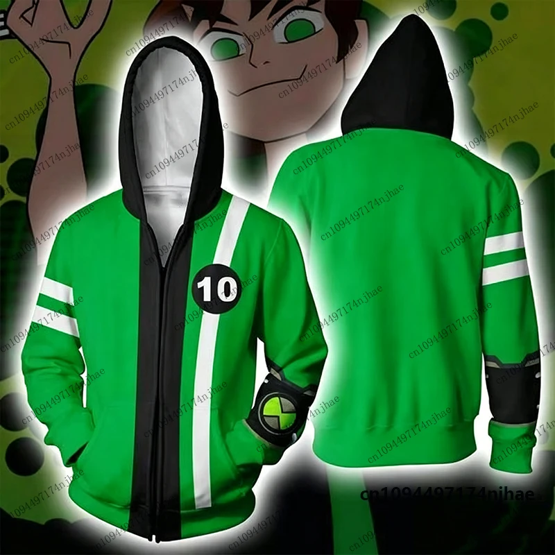 2026 Neue Anime Omnitrix Ben10 Cosplay 3D-Druck Reißverschluss-Hoodies für Herren, Langarm-Sweatshirt, lässiger Pullover, Oberteile für Kinder/Erwachsene – Detail 4
