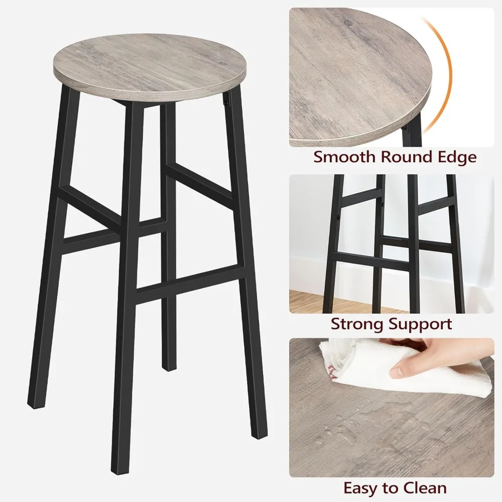 Industrial Bar Stools Set of 2 with Footrest, 28 Inch Kitchen Breakfast Chairs, Easy Assembly for Dining Room