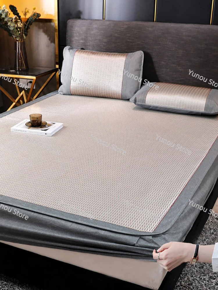 Summer Ice Silk Mat, 3-Piece Set, Washable Bed Fit, Non-Slip Air Conditioning Mat, 1.5m, 1.8 m x 2m, 2.2m