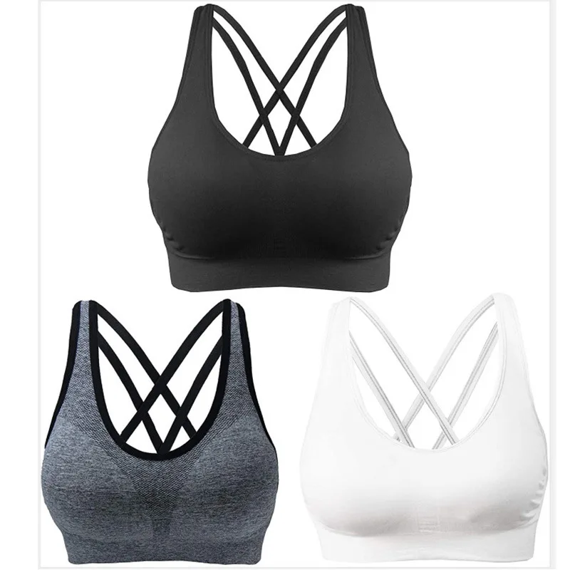 

New Push Up Sports Bra Yoga Vest Cross Back Fitness Sexy Padded Top Gym Shock Absorbing Running Breathable Crop Top Sportswear