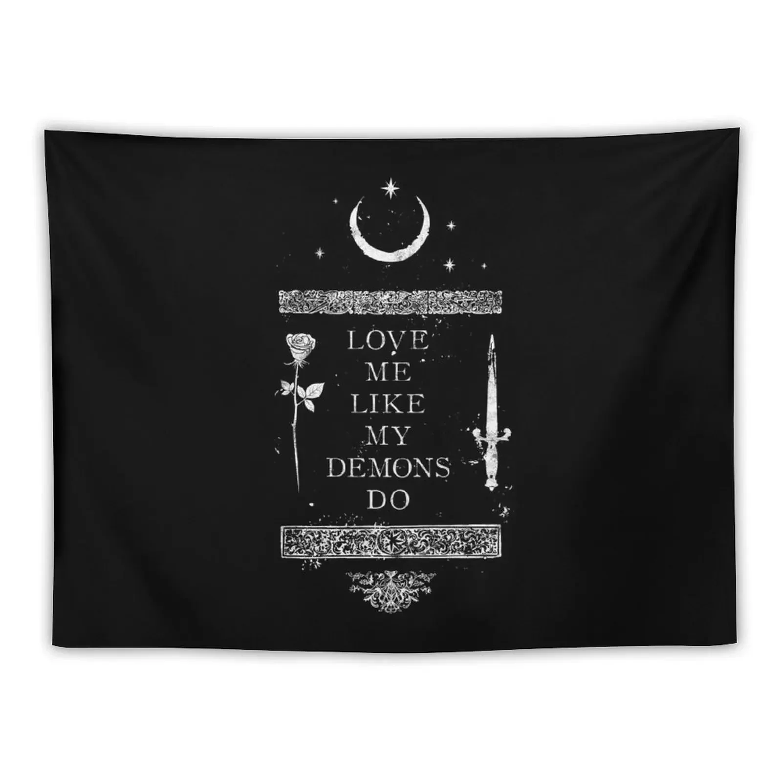 Occult Gothic Grunge Love Me Like My Demons Do Witch Moon design Tapestry Decorative Wall Aesthetic Room Decors Tapestry