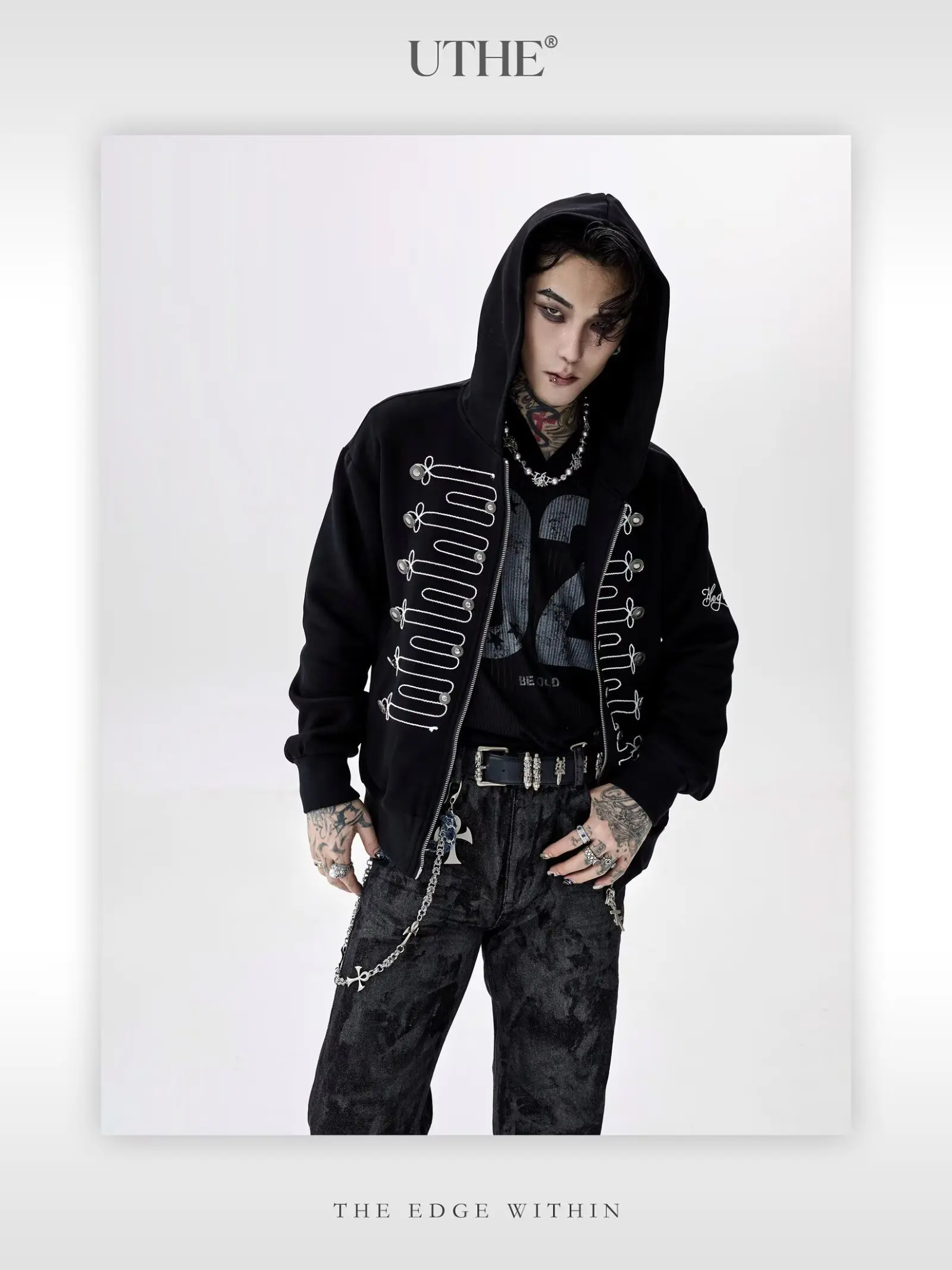 Y2K Jacket Hoodies Men Gothic Black Zip Up Oversized Sweatshirts Retro Harajuku Hooded Jacket Streetwear Coat