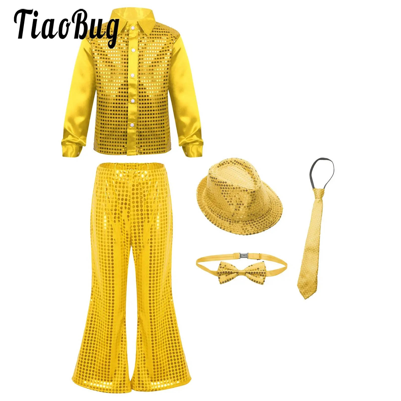 

Children Sequin Jazz Dance Modern Ballroom Costume For Kids Boys Shirts Pants And Hat Bowtie Necktie Performance Outfits Clothes