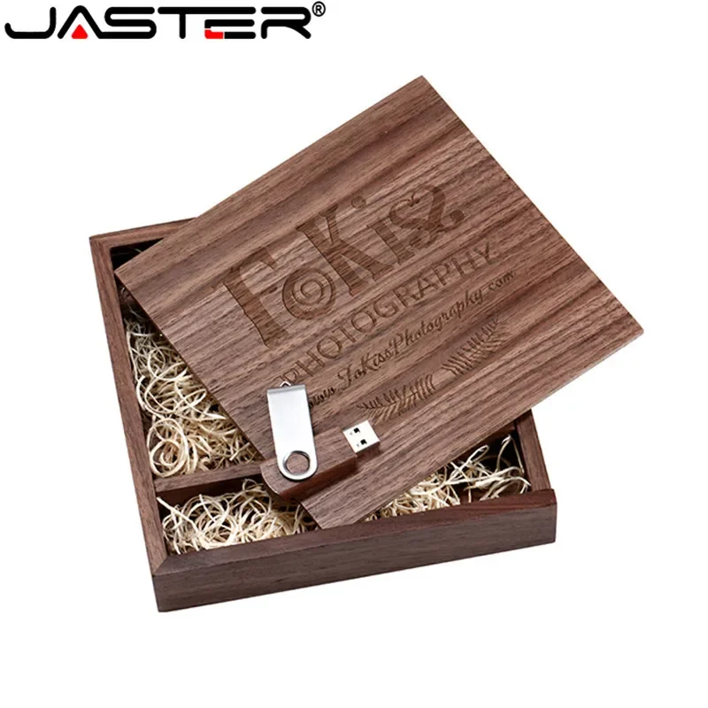 

JASTER Custom LOGO walnut Photo Unique Album Wood usb+Box Memory stick Pendrive 8GB Photography Wedding Studio 170*170*35mm