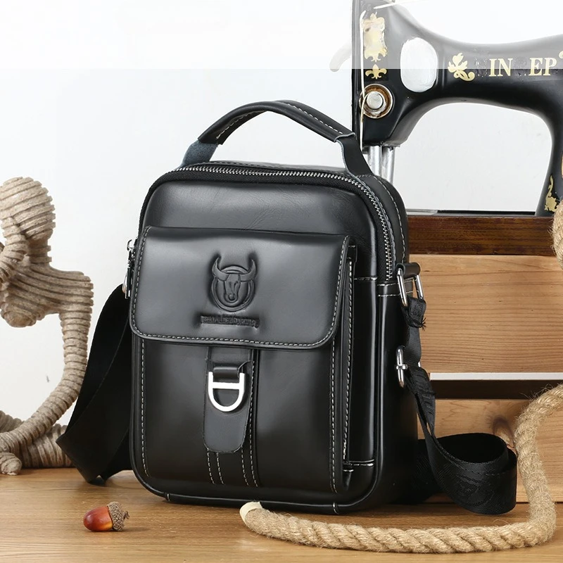 

Мужская вертикальная натуральная яловая кожа, модная повседневная многофункциональная маленькая сумка через плечо на одно плечо