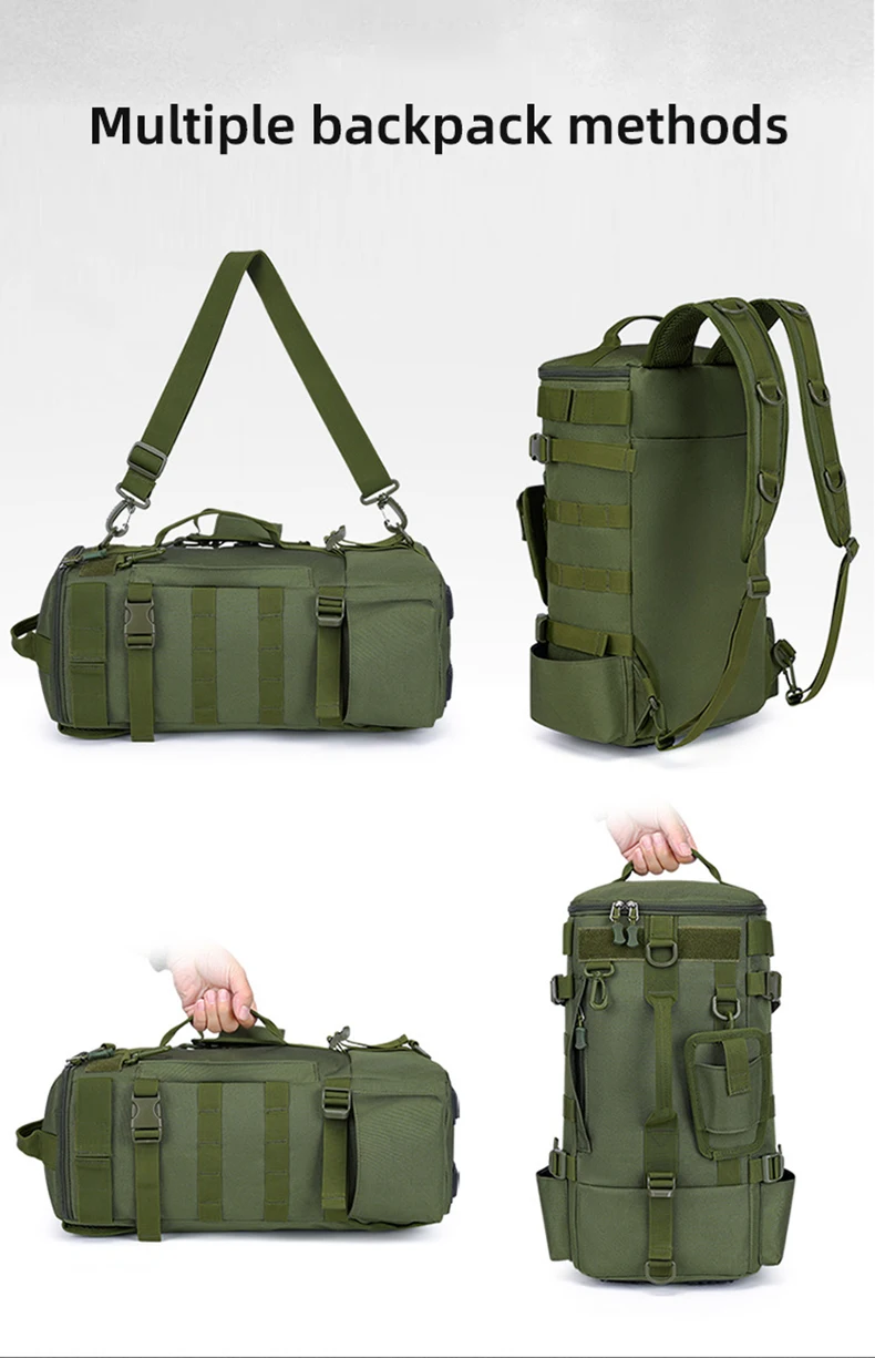Taktischer Angelrucksack, Tackle-Tasche mit Rutenhaltern, Aufbewahrung von Fischgeräten, Molle, Camping, Wandern, Outdoor, multifunktionale Tasche – Detail 8