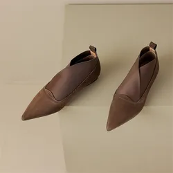 Hot New Spring Sheep Suede Flat Bottomed Women's Shoes with Raised Height Inside Pointed Toe Women Pumps Shoes for Women Loafers