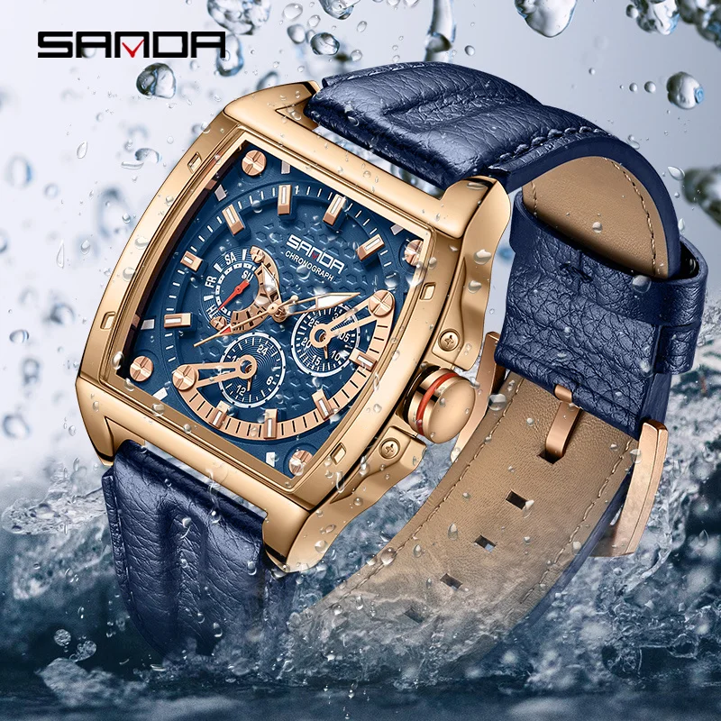 Fashion Sanda To pBrand 5308 Casual Luxury Men's Watches Waterproof Leather Quartz Wristwatches For Man Clock Relogio Masculino