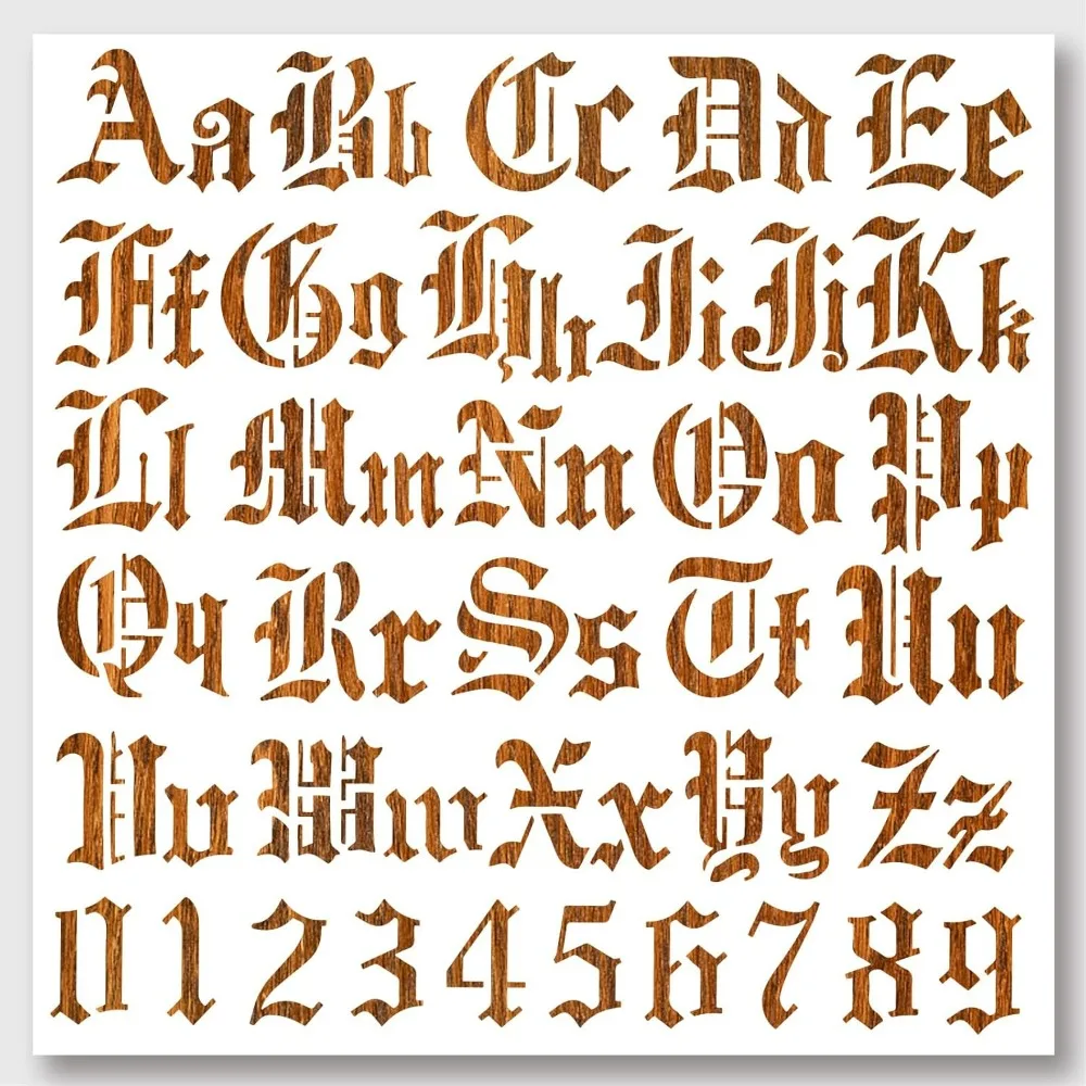 Gothic A to Z Alphabet Numbers Stencil, 11.81x11.81 Hollow Out Drawing Painting Template Reusable DIY Art and Craft Stencils