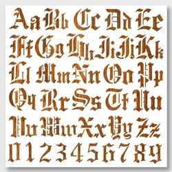 Gothic A to Z Alphabet Numbers Stencil, 11.81x11.81 Hollow Out Drawing Painting Template Reusable DIY Art and Craft Stencils