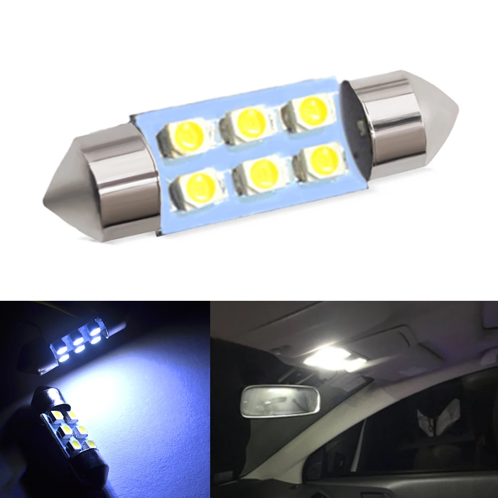 2X Car Led Dome Festoon Lamp C5W 3528 1210 6SMD 31MM 36MM 39MM 41mm Auto LED Boot Bulb License Reading Gap Light 12V Accessories